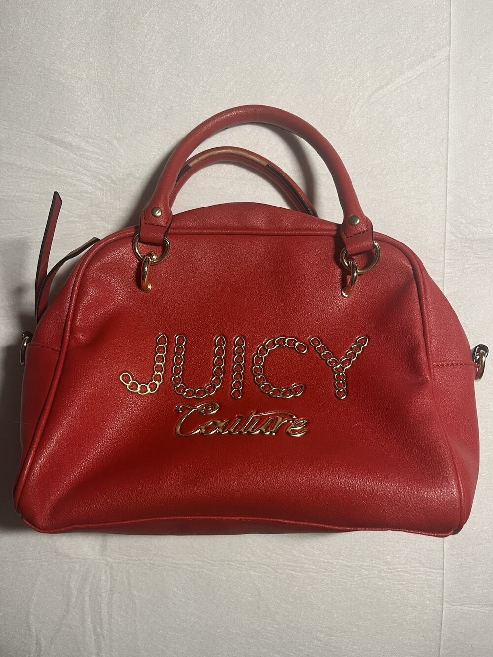 Juicy Couture Red Satchel Handbag Chain Logo Gold Tone Y2K Purse